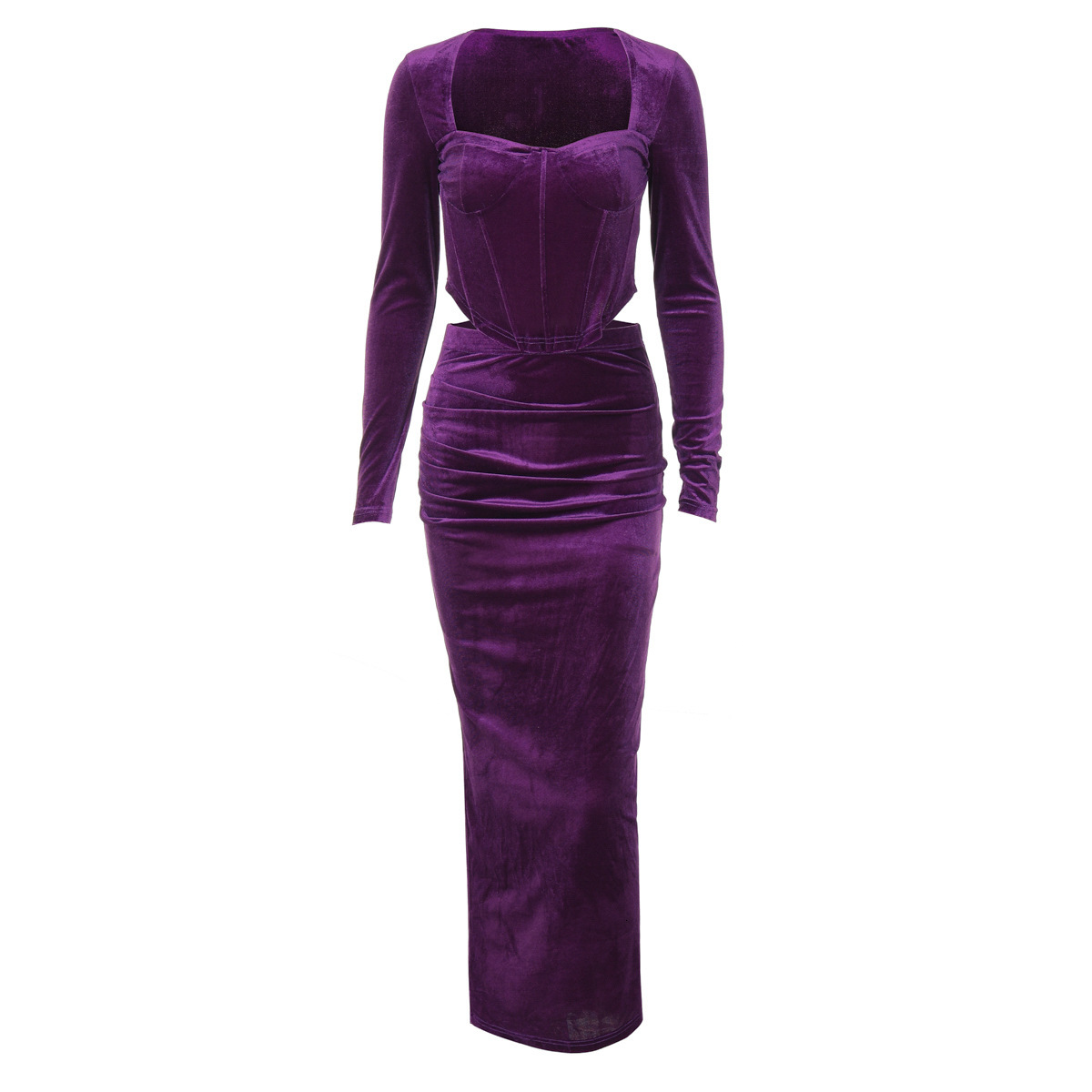 New4 Autumn New Product Fashionable Temperament Sexy Fishbone Long Sleeved Top Slim Fit Split Skirt Set