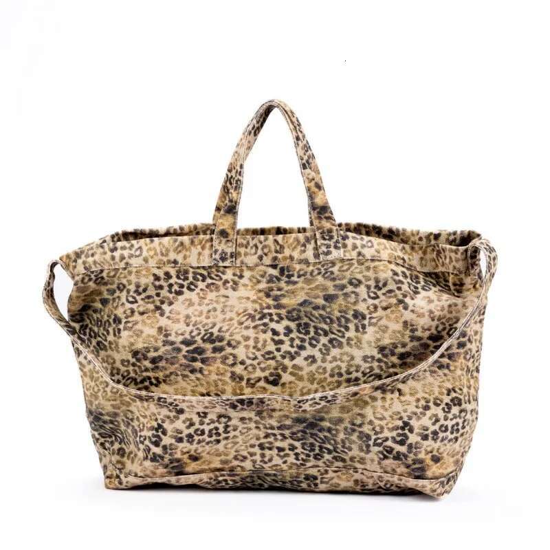 Fashion Leopard Pattern Large Capacity Canvas Tote For Women Casual Trend Hand Shopping Bag Female Daily Folding Handbag
