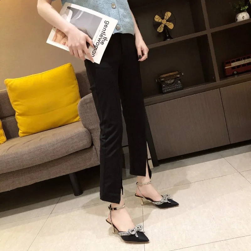Clear Heels Beige Heeled Sandals Buckle Strap Comfort Shoes for Women Med 2023 Summer Black Girls Closed Medium Pointed Sandals 250218