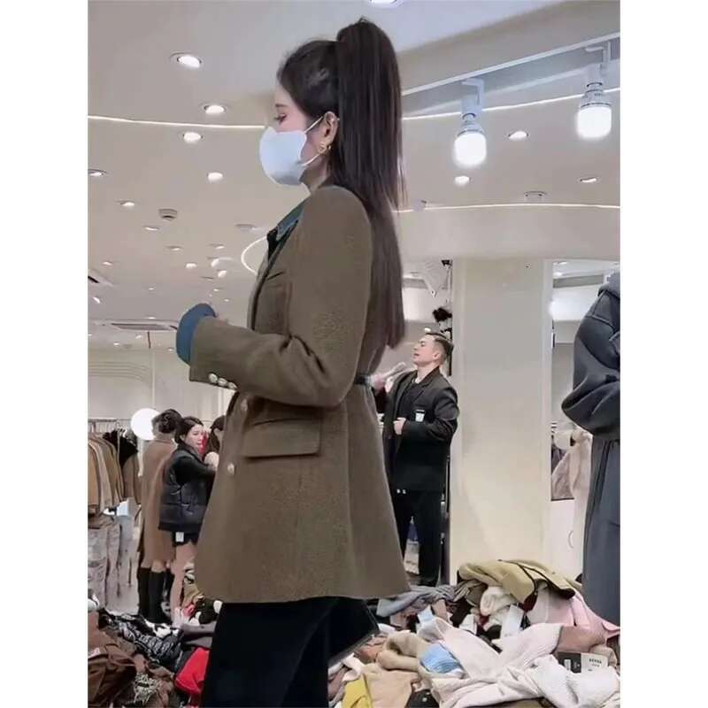 Vintage Elegant Female Wool Jacket 2025 New Temperament Double-Breasted Women Blazer Coat Autumn Winter Ladies Suit Tops Outerwe