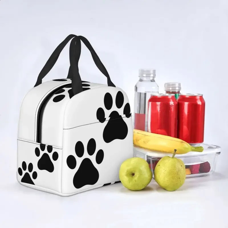 Black Dog Paw Print Resuable Lunch Boxes for Women Waterproof Thermal Cooler Food Insulated Lunch Bag School 250228