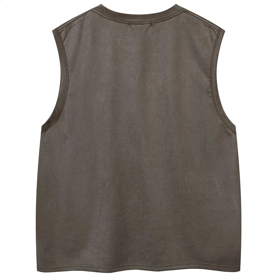 Vintage Suede Tank Top Y2K Embroidery Sleeveless Vest T-Shirt Streetwear Men Harajuku Hip Hop Loose Punk Gothic Tops Shirts 250226