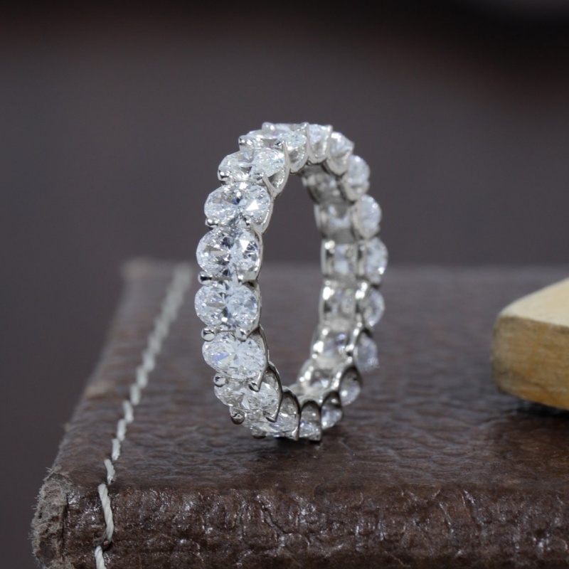 18K White Solid Gold 4.5*3.2mm Oval Cut Full Prong Set Stackable Ring For Women Lab Grown Diamond VCD HPHT Women Gold Ring