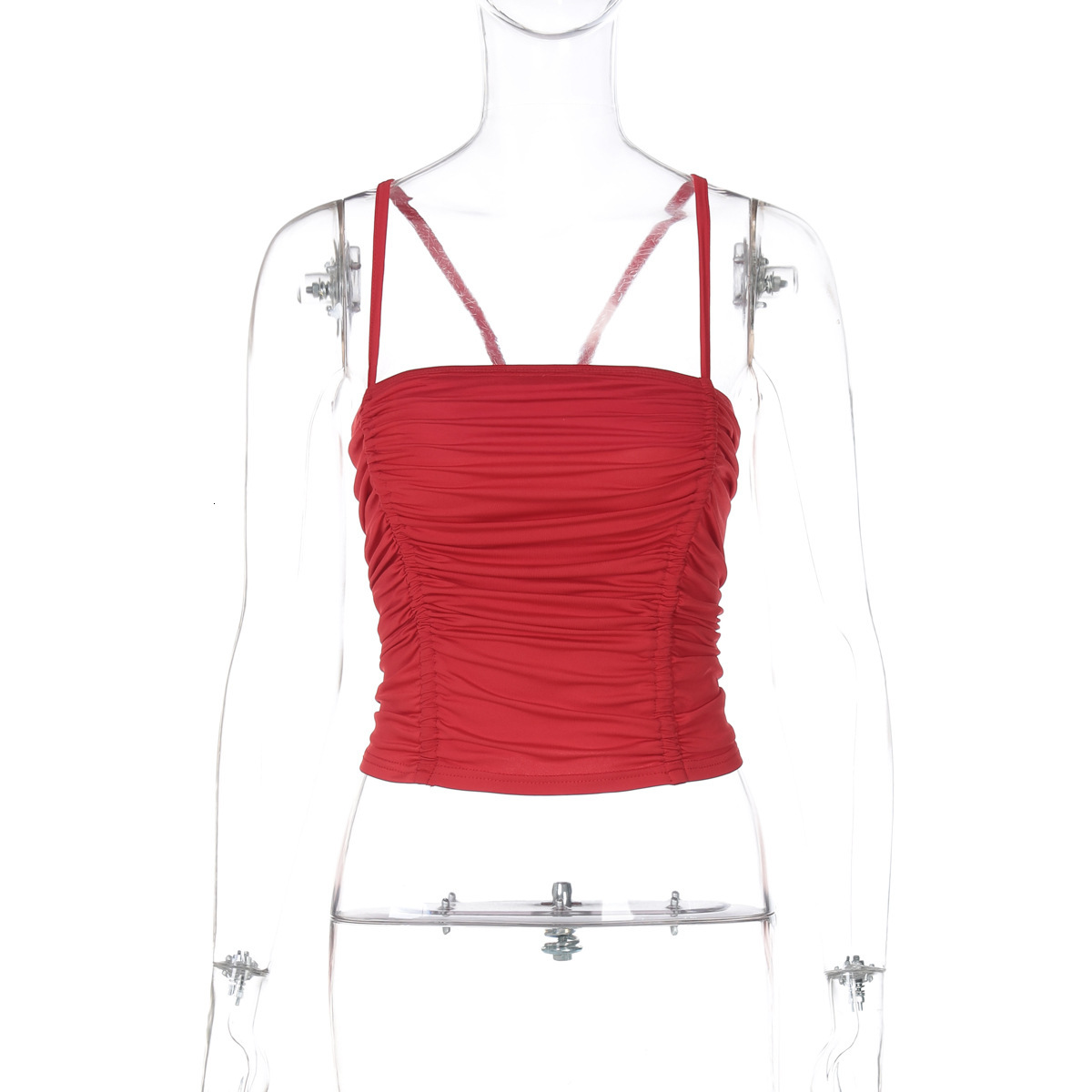 Hot Selling Women's Clothing 2025 Spring/Summer New Product Fashionable Solid Color Niche Style Pleated Tank Top