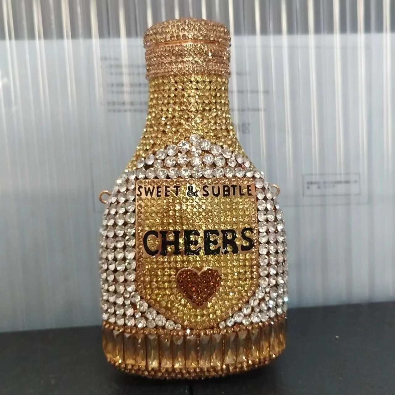 XIYUAN New Women CHEERS BOTTLE Gems Evening Bag Party Pouch Crystal Clutches Gold Rhie Phone Purses Money Handbag