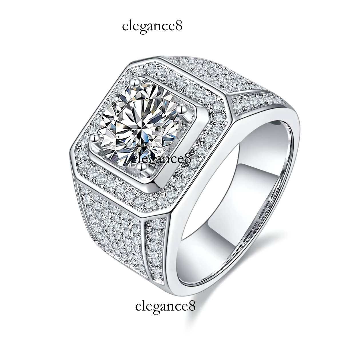 1CT 2CT 3CT 5CT gra vvs men's white gold electroplating ice out Moissanite ring pure sier hip-hop