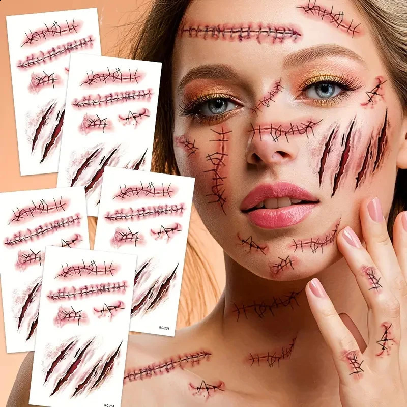 10pcs 3D Scar Tattoos Sticker Horror Realistic Wounds Scab Temporary Tattoo April Fools Day Bloody DIY Makeup Stickers 250219