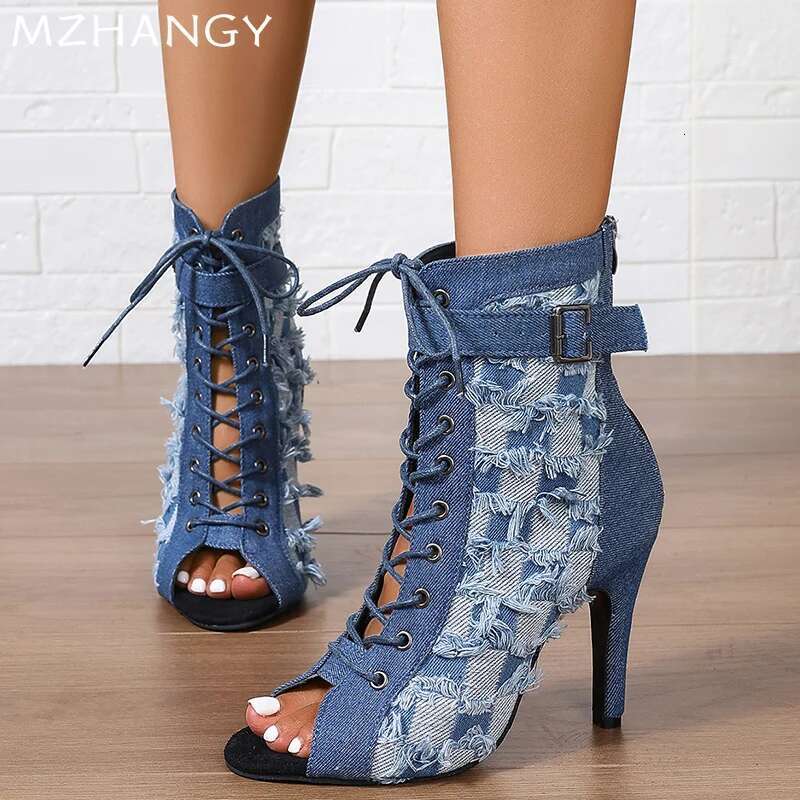 Cowboy Open Women Ankle Cool Boots High Heels Sexy Shoes Pointed Toe Fad Pumps Autumn 2024 Trend Lace Up Dress Botas Mujer