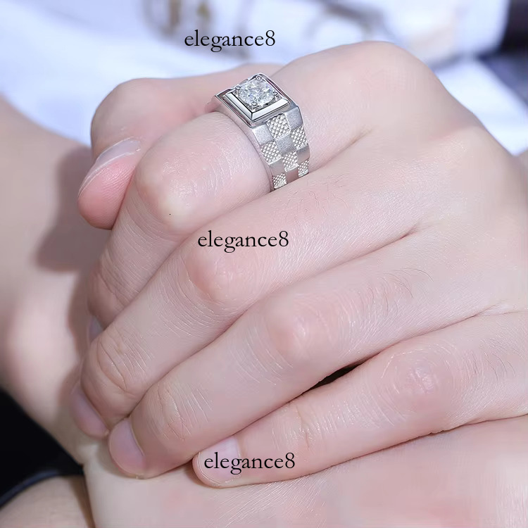 Classic Sterg Sier Mens Rings Jewellery Round Shape Moissanite Dia Wedding Ring