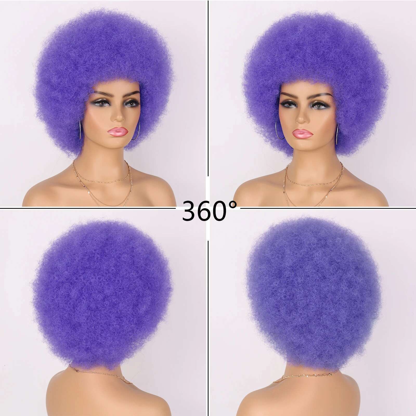 With Bangs Synthetic Short Afro Kinky Curly Wig For Black Women Large Bouncy And Soft Natural Looking Halloween Party