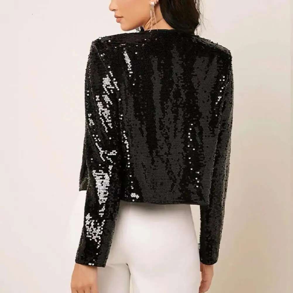Chic Sequin Women Jackets Fashion Sparkly Glitter Office Lady Short Blazer Coat Slim Fit Open Front Cardigan Winter Jacket Women