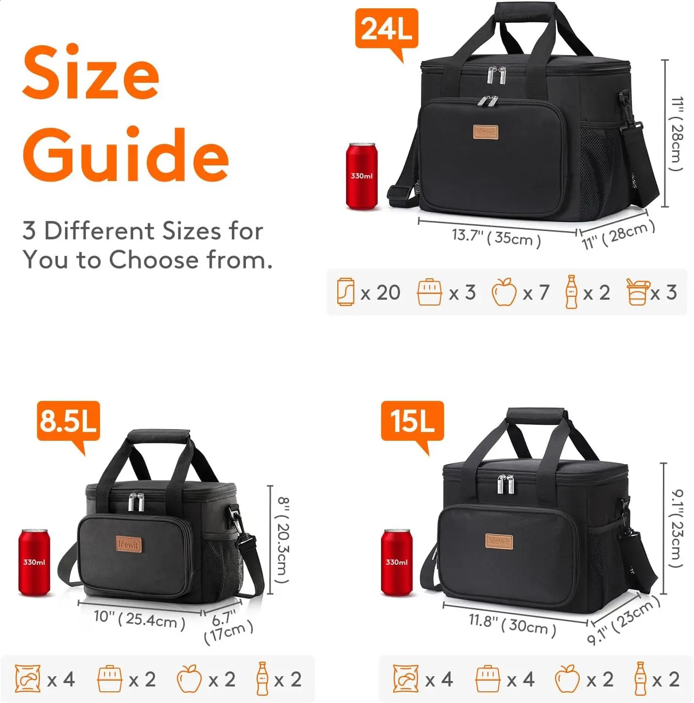 Lifewit Large Lunch Bag Insulated Lunch Box Soft Cooler Cooling Tote for Adult Men Women Black 15L 250228