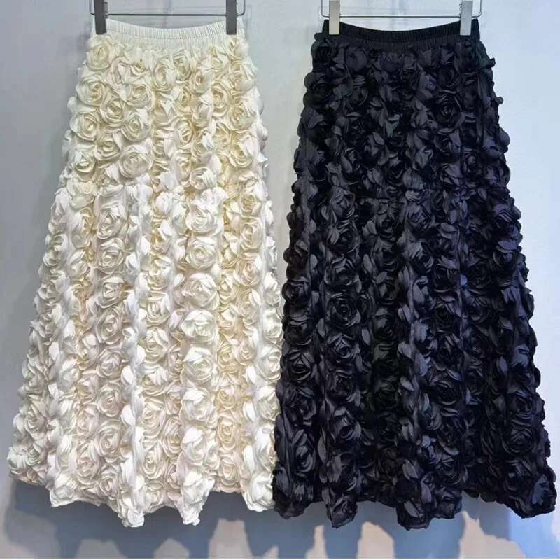3D Wer Design Loose Red Ball Gown Skirts High Waist Big Size Skirt Women 2024 Autumn New Tide All-Match Clothing O147