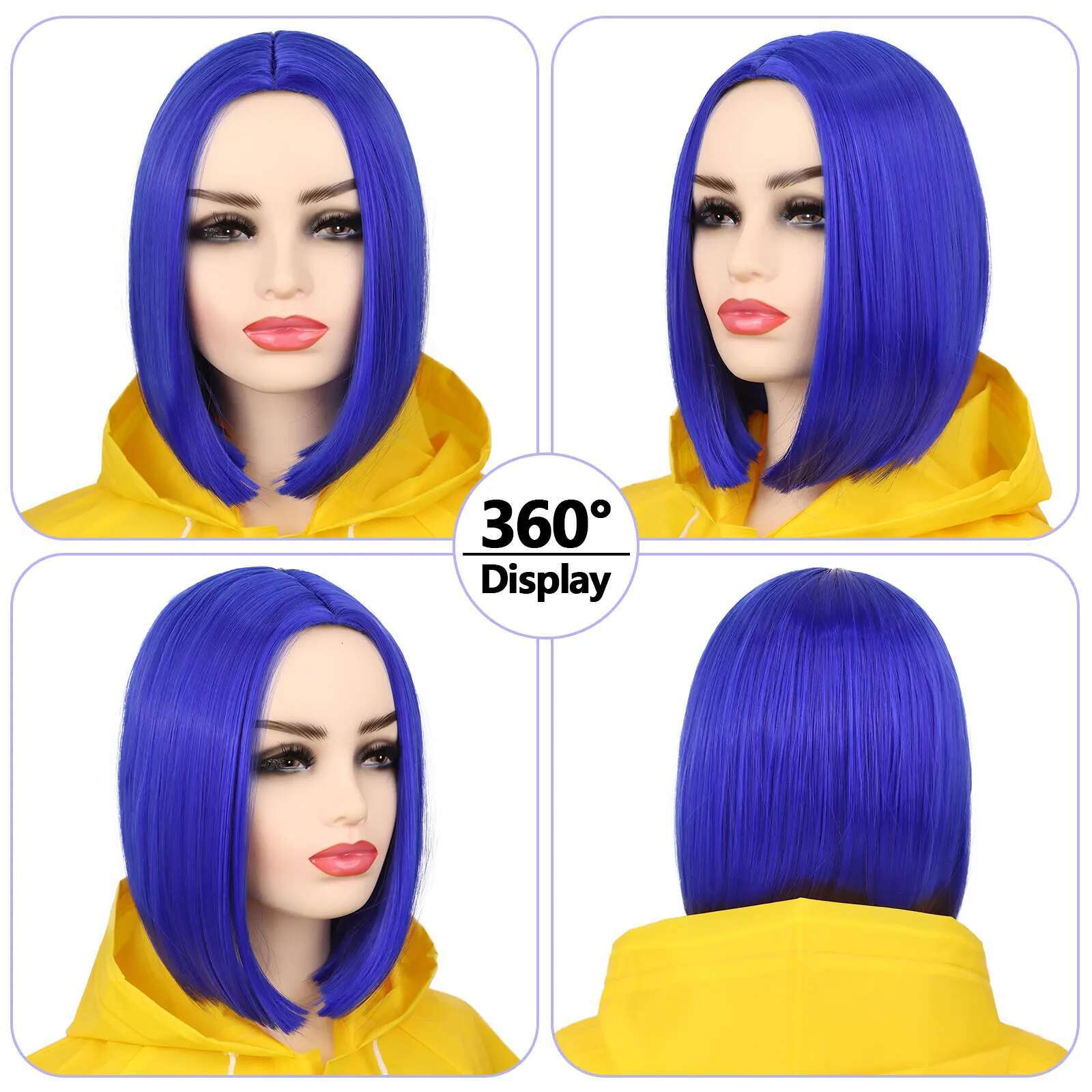 Corae Blue Short Straight Bob Wig Heat Resistant Synthetic Wigs For Halloween Cosplay Party