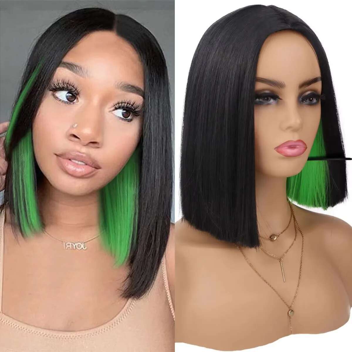 Wigs Synthetic Short Straight Wig Women Shoulder Length Green Red Pink Yellow Bob For Daily Party Use