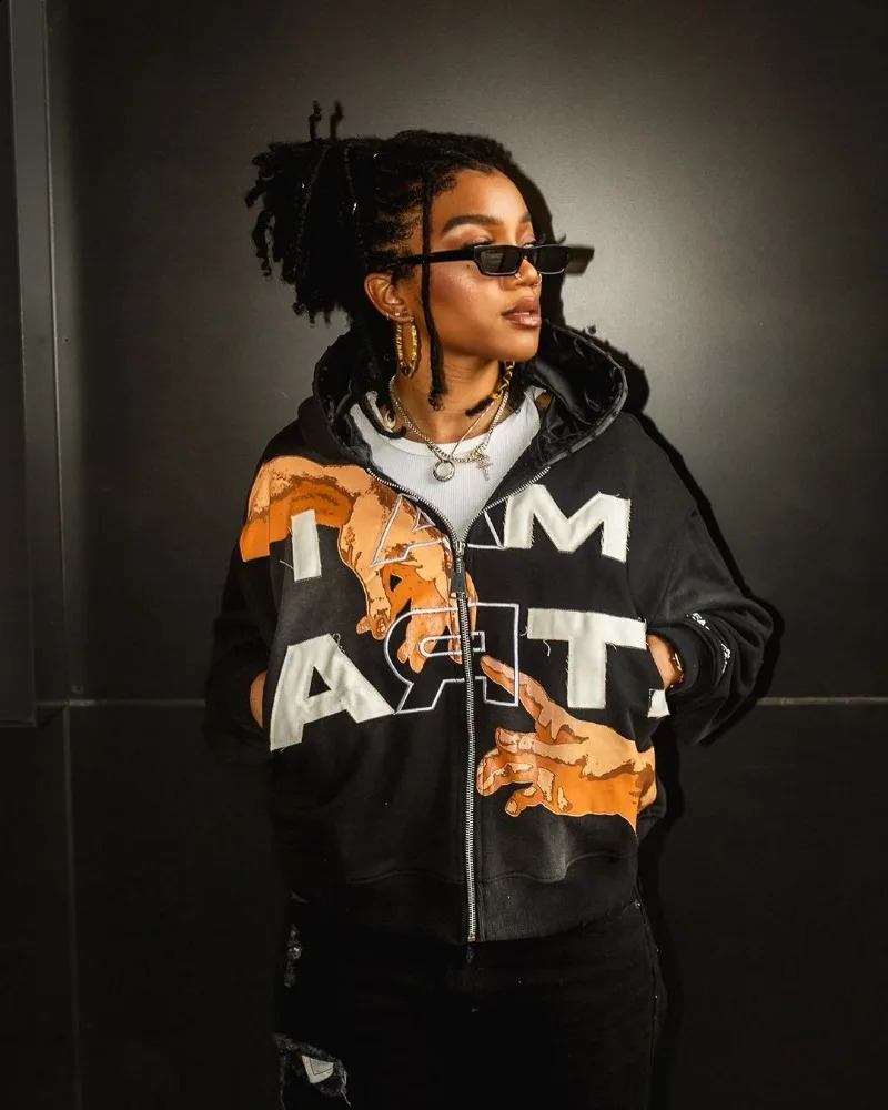 European and American High Street Colorful Letter Printed Jacket Women Y2k Harajuku Gothic Rock Hip-hop Casual Zipper Hoodie 250225