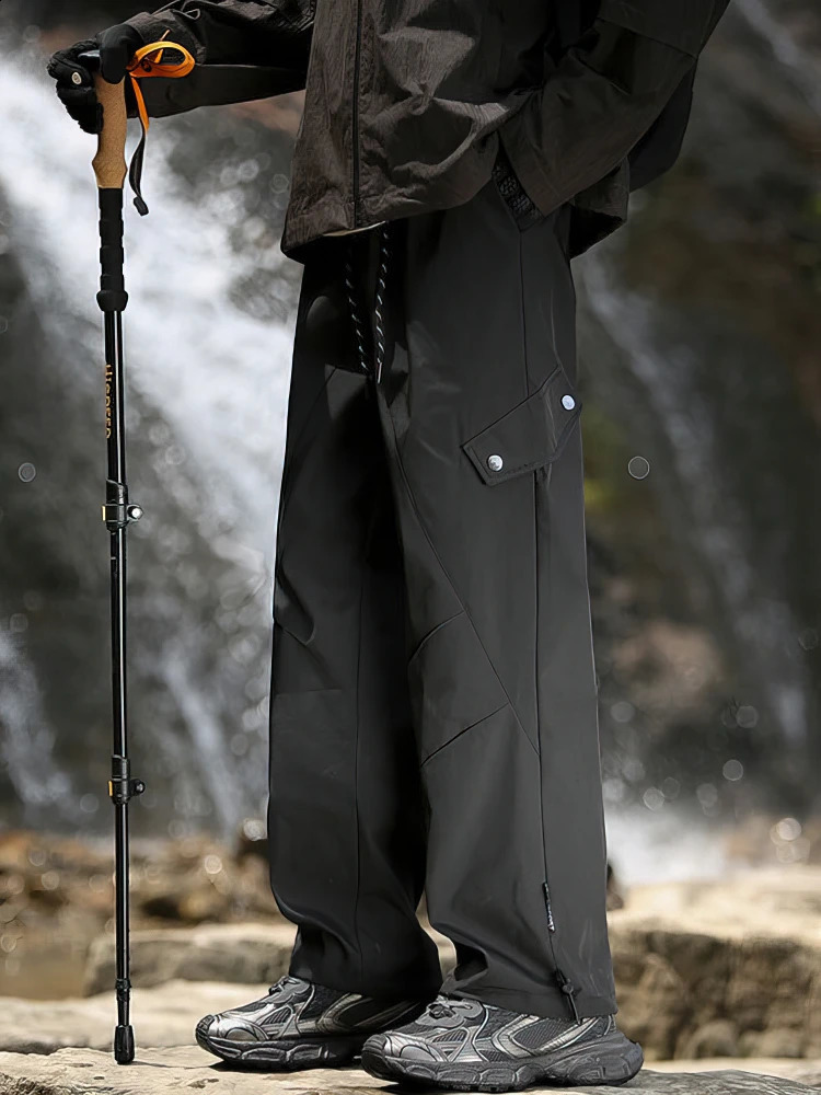 Outerwear Hiking Waterproof Black Cargo Pants Men Wide Leg Straight Casual Long Trousers Loose Motorcycle Parachute Track Pants 250228
