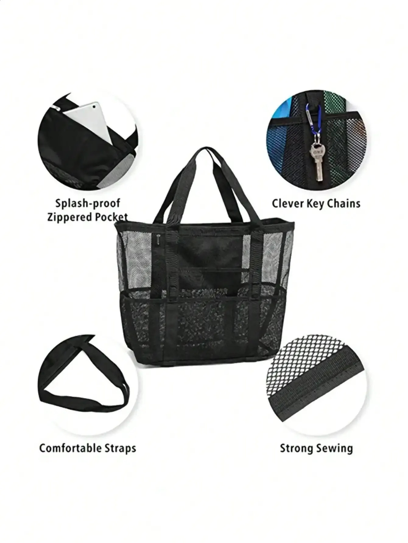 1pcs Unisex Large Capacity Multifunctional Mesh Handbag Beach Bag Shopping Bag Suitable For Outdoor Sports Beach Swimming 250305