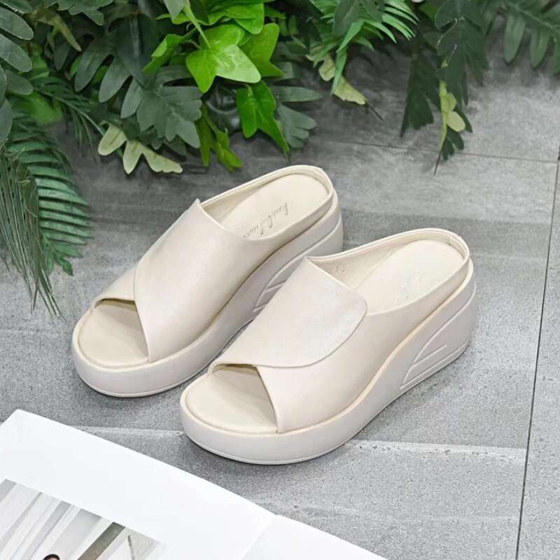 Slippers New Sandals Black Wedge Platform Open Toe Women Orthopedics Thick Bottom Beach High Heels Slides