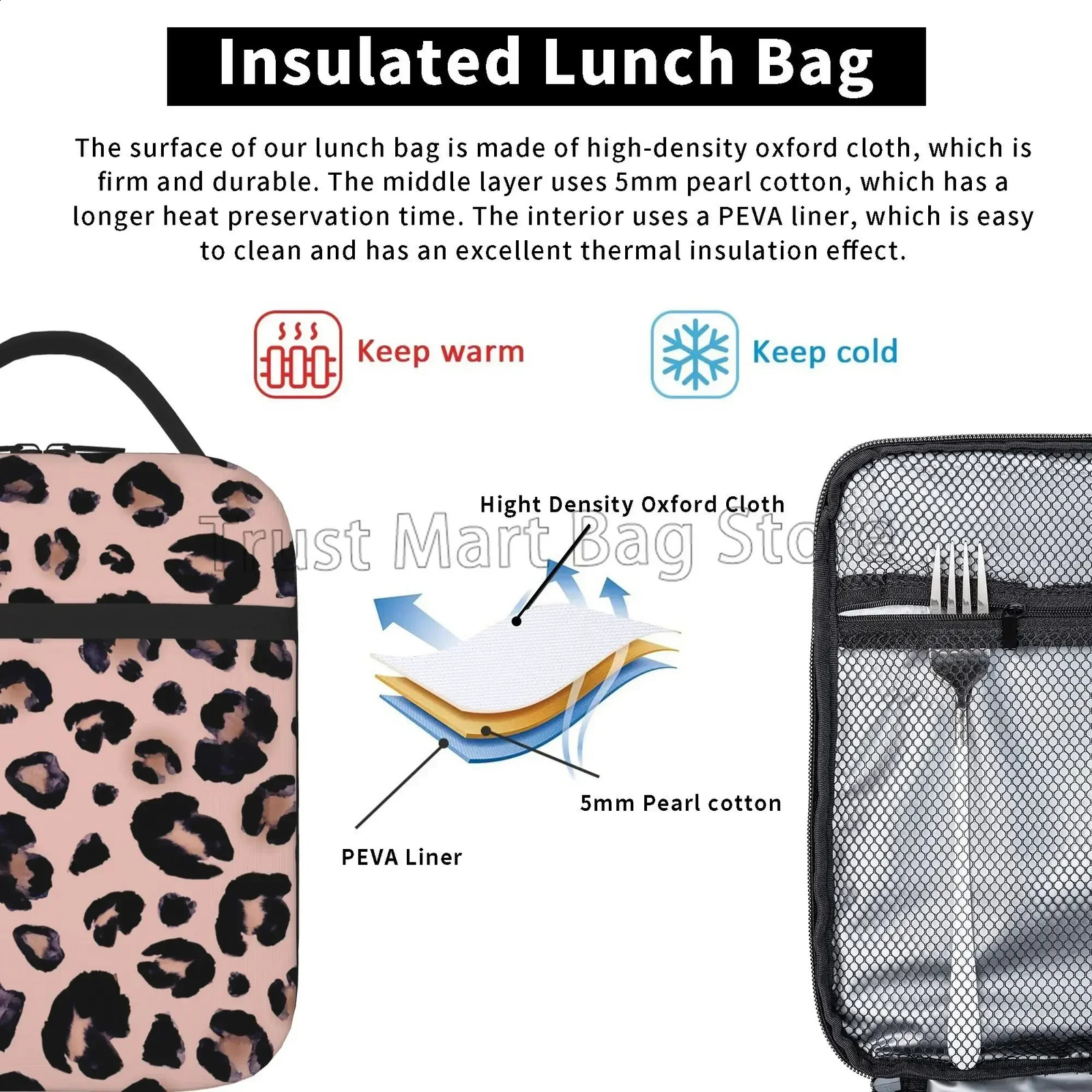 Leopard Print Lunch Bag Cheetah Pink Insulated Lunch Box Reusable Portable Cooler Bento Tote for Adults Work School Picnic 250228