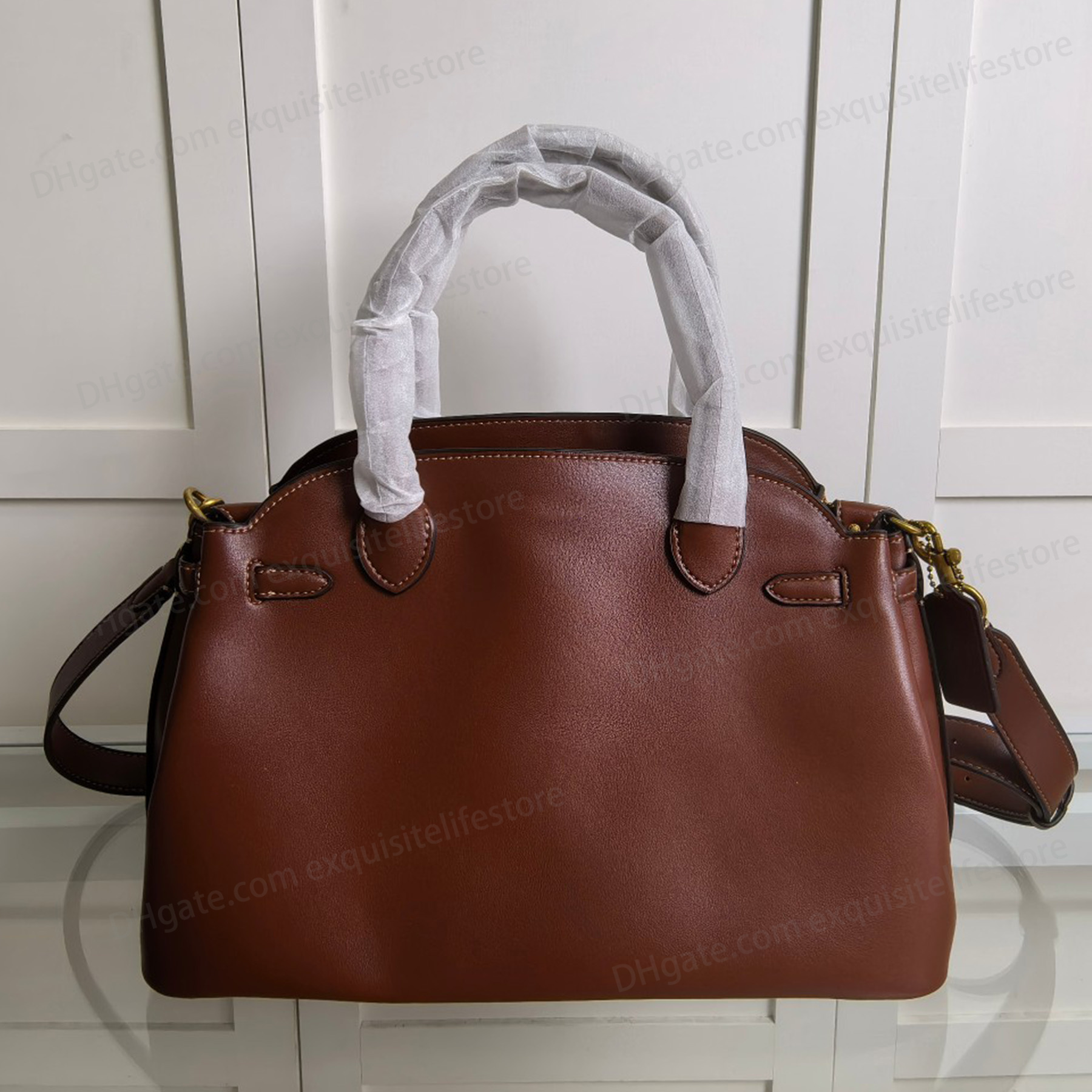 Large Capacity Soft Empire Shoulder Bag Luxury Designer Natural Grain Leather Crossbody Bag Fabric Lining Handbag Detachable Strap Clutch Bag Snap Pocket Tote Bag