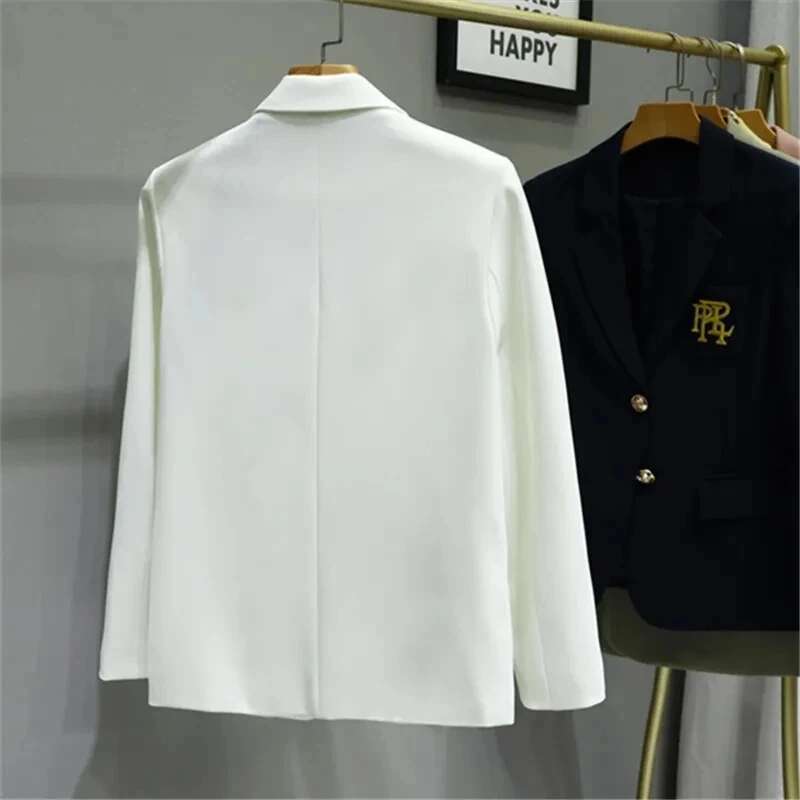 Women Suit Jacket Casual Office Formal Coat Embroidery White Blazer Single Breasted High Quality