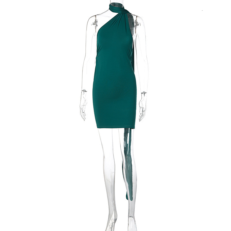 Women's New4 Summer New Product Fashionable And Sexy Backless Pleated Single Shoulder Solid Color Dress For Women