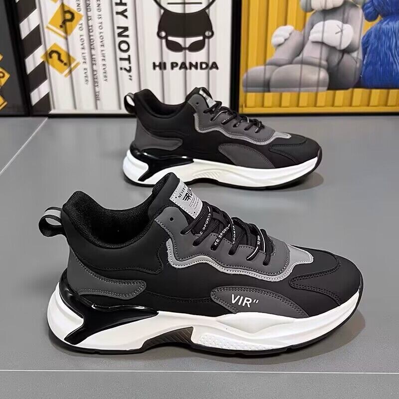 Men's Summer New Breathable Leather Men's Sports Korean Version Versatile White Interior Height Increasing Dad Trendy Shoes