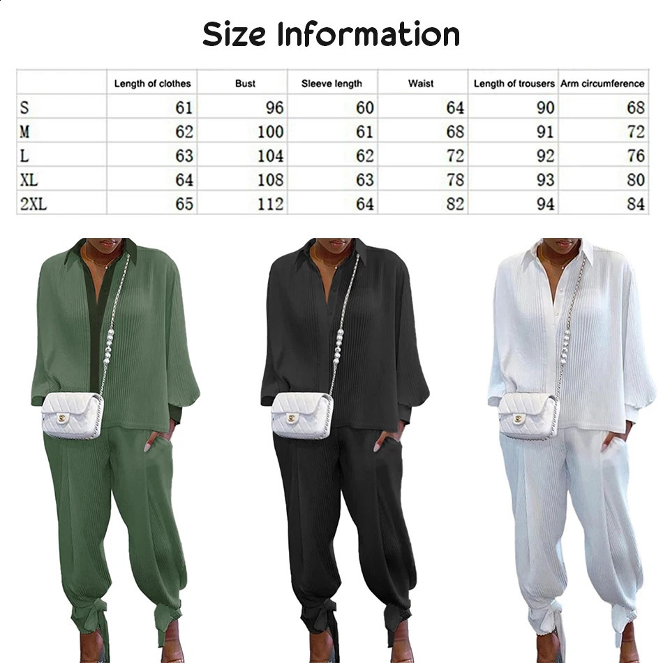 Spring 2 Piece Set Women Tops and Pants Tracksuit Casual Solid Suit Long Sleeve Vneck Shirt Loose Sportwear Outfit 250225