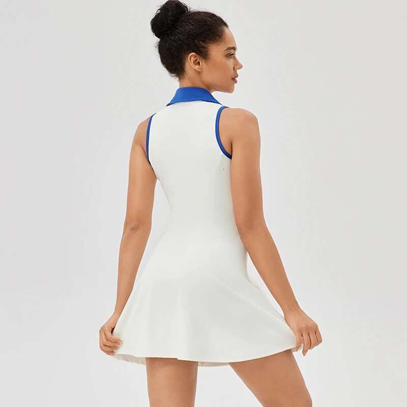 Women Summer Tennis Solid Color Lapel Slim Fit Running Skirt Breathable Quick Dry Golf Dress Yoga Wear Workout Clothes
