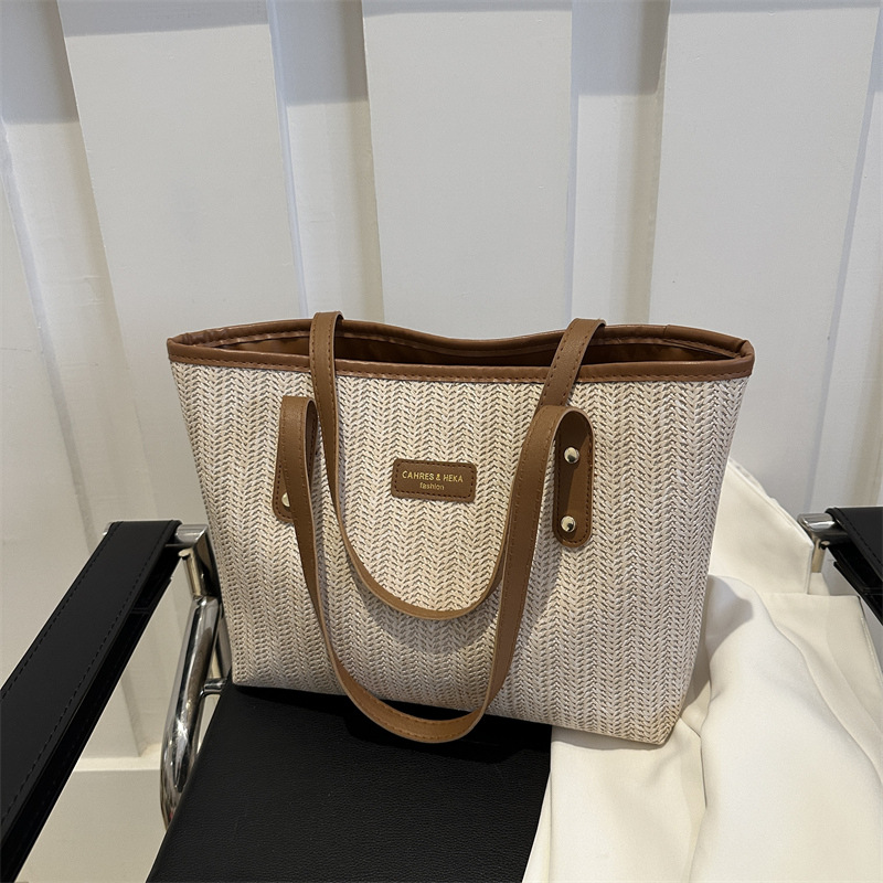 Straw bag women 2025 new fashion color contrast underarm bag popular Tote bag Free Shipping