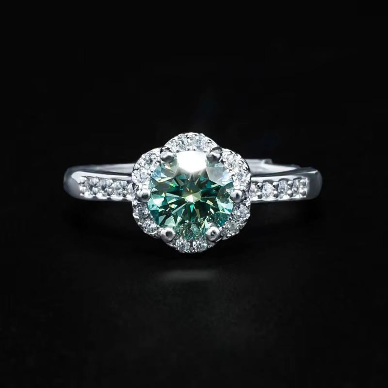 S sier 1CT round bright cut rose engagement semi eternal colored pyroxene female ring