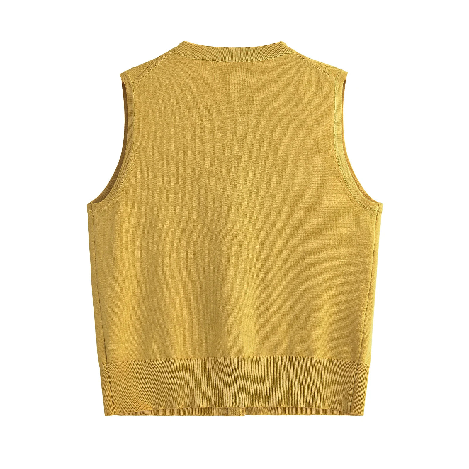 2025 Spring Womens Round Neck Sleeveless Multifunctional Casual Golden Single Breasted Knitted Vest 250224