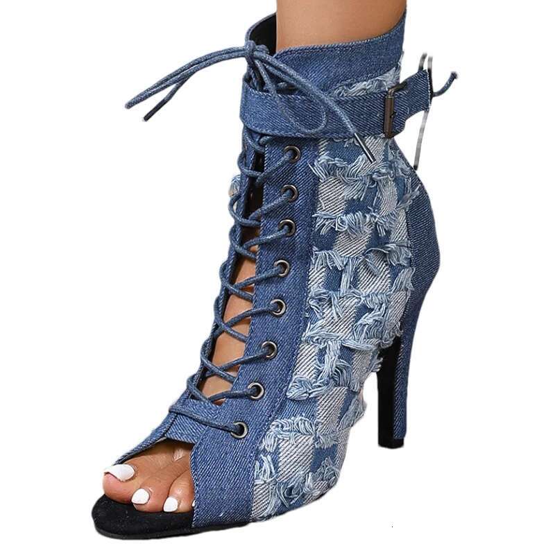 Cowboy Open Women Ankle Cool Boots High Heels Sexy Shoes Pointed Toe Fad Pumps Autumn 2024 Trend Lace Up Dress Botas Mujer