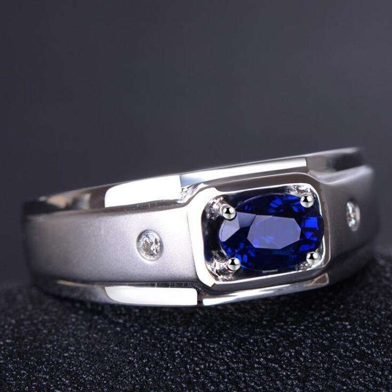 Feiyu oval blue-green business men's fashionable bracelet silver simple daily versatile engagement and wedding ring