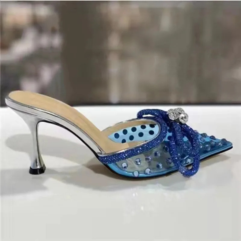 Crystal Transparent PVC Women Sandals Fashion Summer Slippers High heels Mules Slides Elegant Ladies Party Wedding Shoes 250228