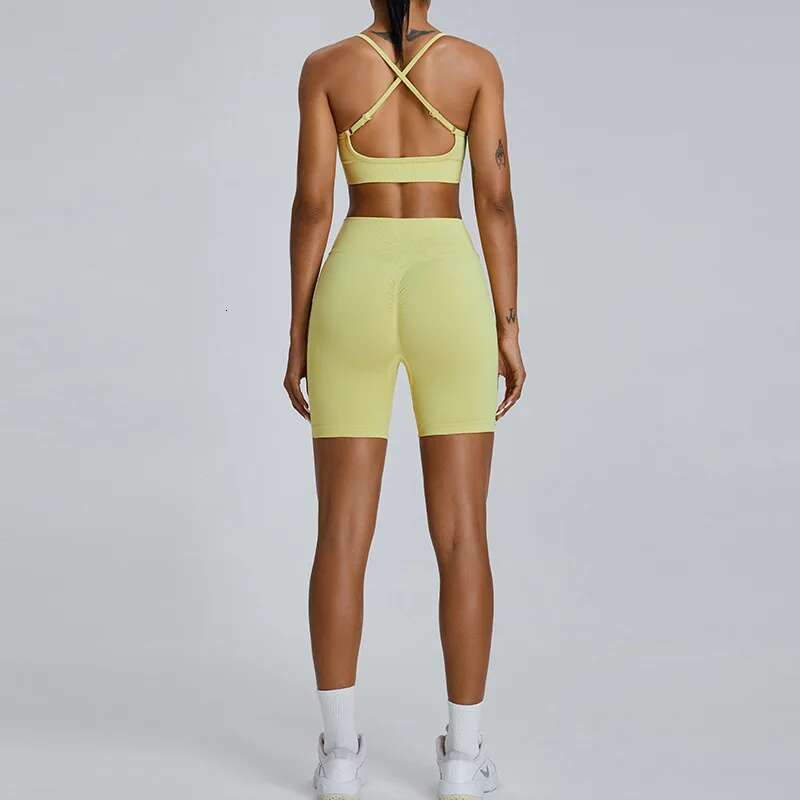 Seamless Yoga Set Women Workout Sets 2 Pieces Gym Suits Ribbed Crop Tank High Waist Shorts Outfits Fiess Running Athletic Wear