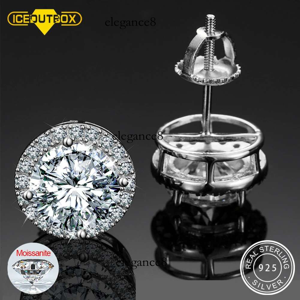 Sterg Sier Real 0.5-2CT Moissanite Stone Round Stud Earrings For Women Men Fashion Jewelry Pass Dia Test ICEOUTBOX