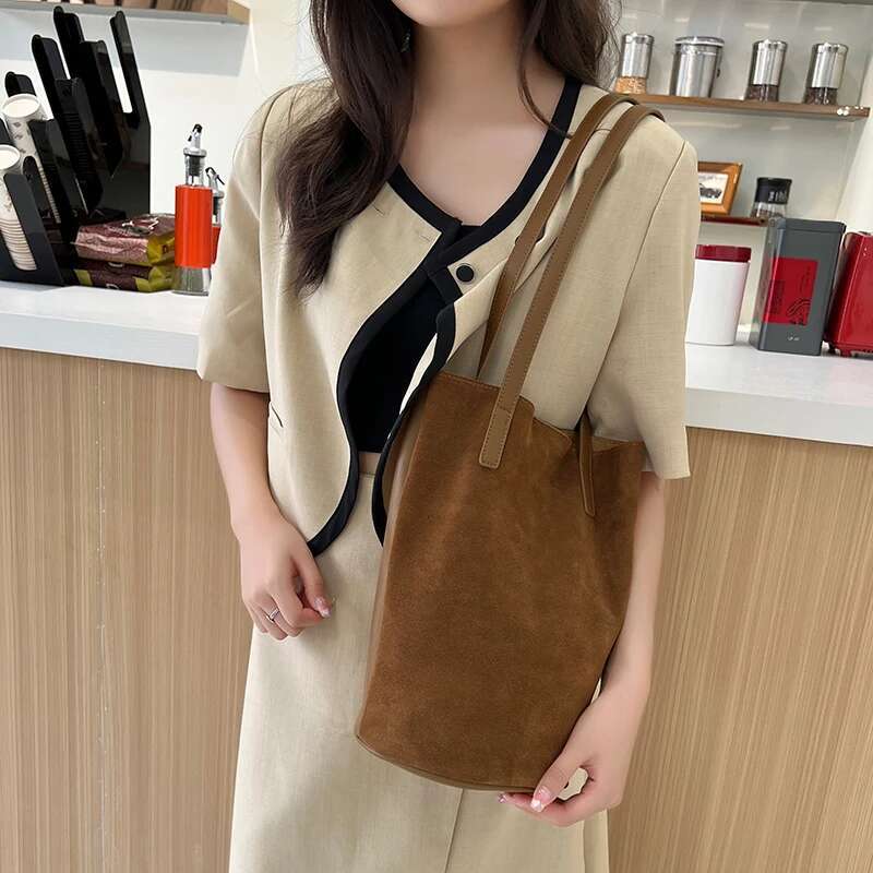 Genuine Leather Bucket Bags For Women Designer Handbag Purse New In Cowhide Vintage Matte With Inner Pocket Shoulder