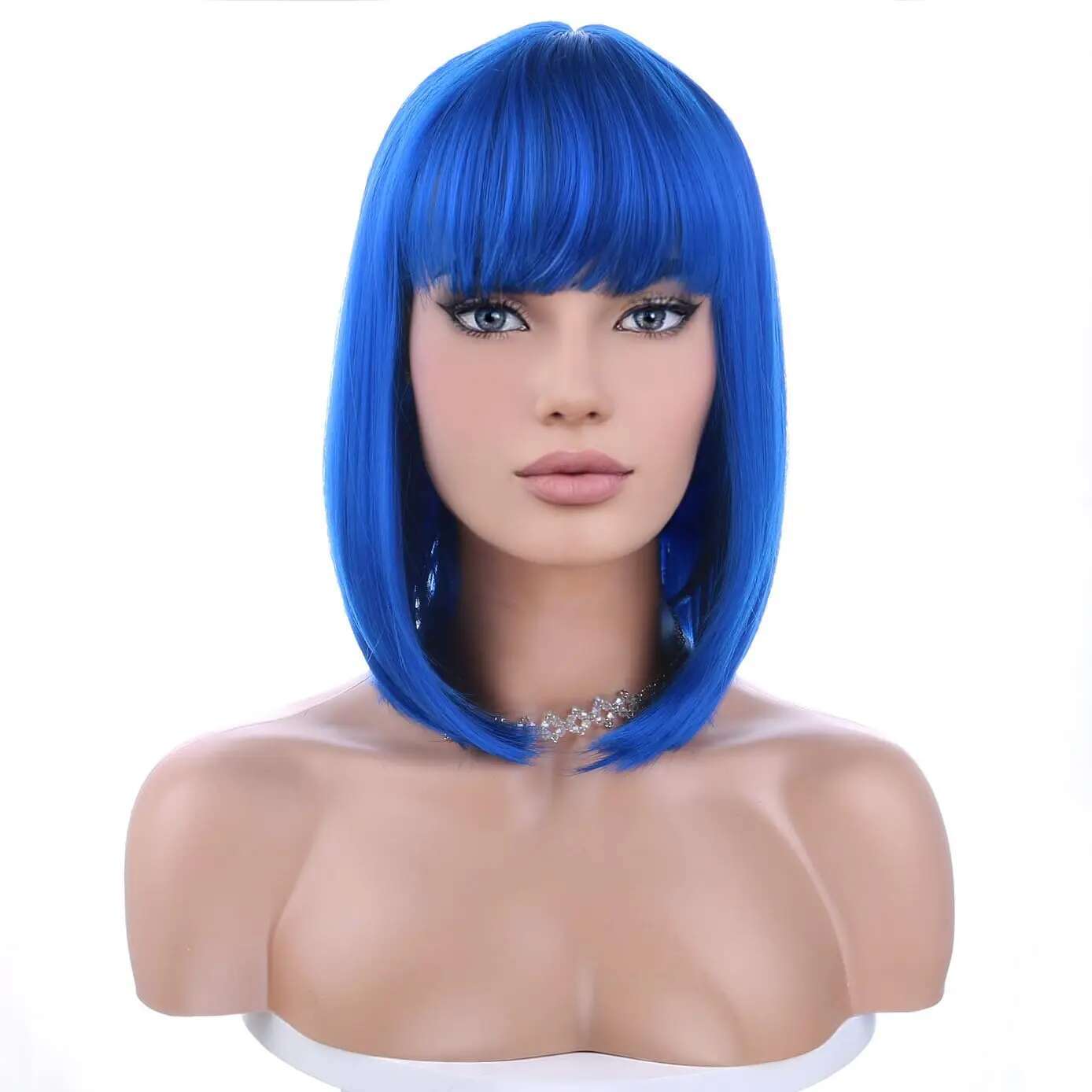 Synthetic Dark Blue Bob Cosplay Dragoy Hairpin + Necklace For Party Halloween Costume Women's Wig