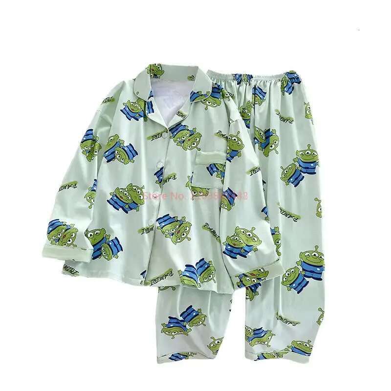2025 New Cartoon Cute Alien Designer Women's Pamas Set Milk Silk Fabric Autumn Long Sleeve Home Clothes Girls Birthday Gift Pajama Set4