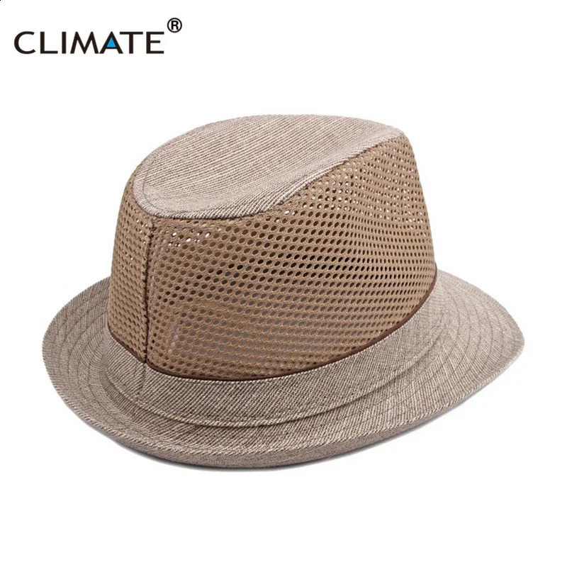 CLIMATE Summer Straw Hat Fedora Cool Men Vintage StrawPanama Hat Paper Retro Hats for Man Solid Fedoras Cap Fedora Men Hat Cap 250228