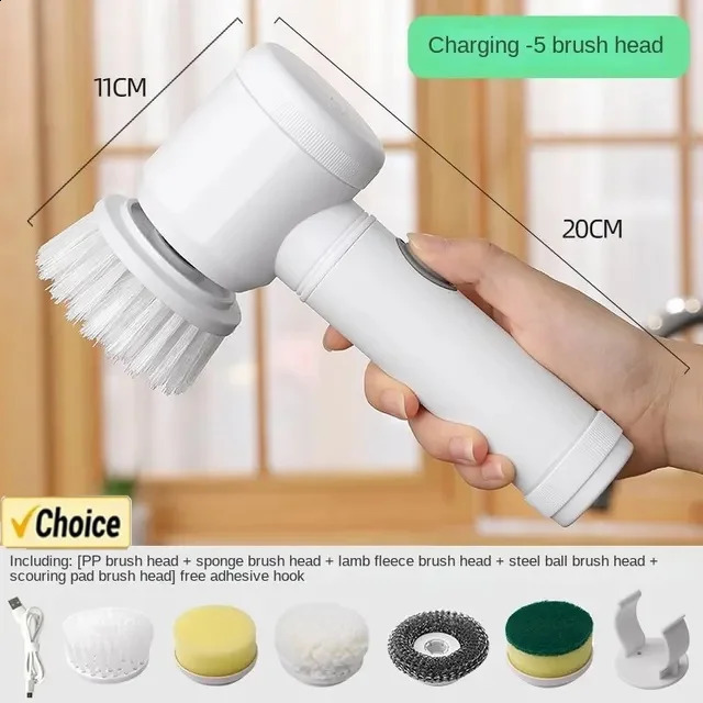 Electric Spin ScrubberBathroom Cleaning Brush Power Scrubber with 5 Replaceable Brush HeadsElectric Cleaning Brush 250225