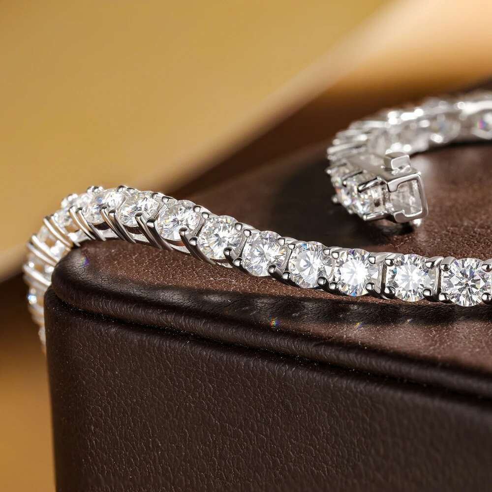 3.5mm D Color Full Moissanite Tennis Bracelet for Women Man Sterg Sier Hidden Lock Hand Chain Hiphop Party Jewelry Gift