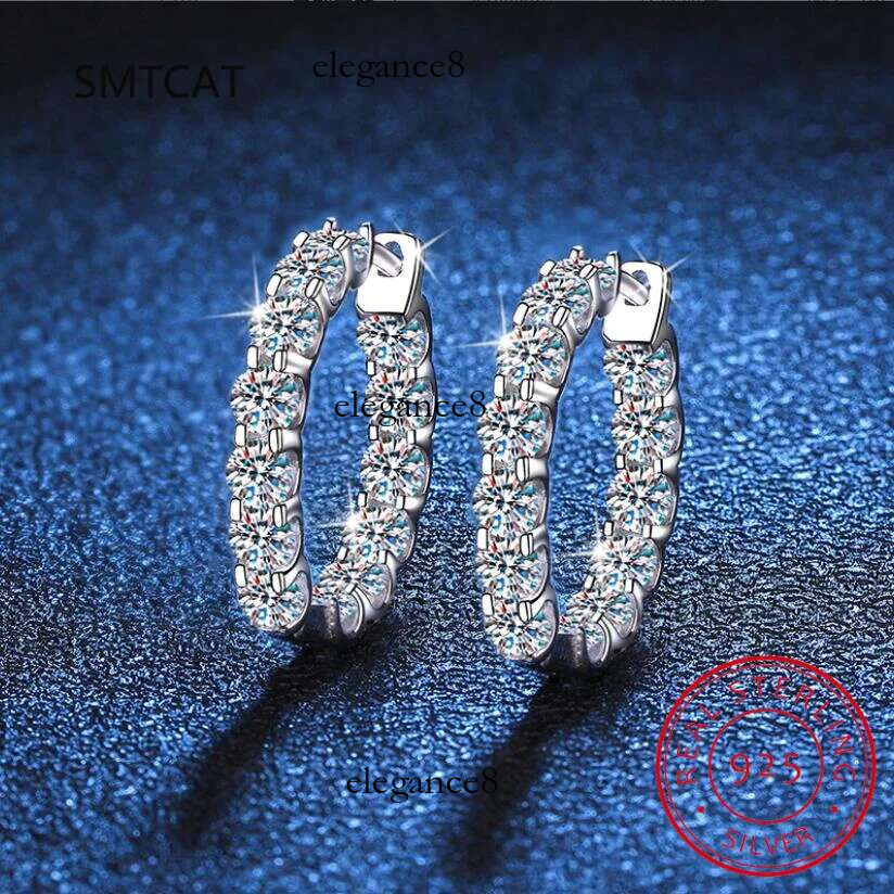 Plated Total 2.6CT Full Moissanite Hoop for Women Sparkg Wedding Party Earring Sterg Sier Jewelry Hie