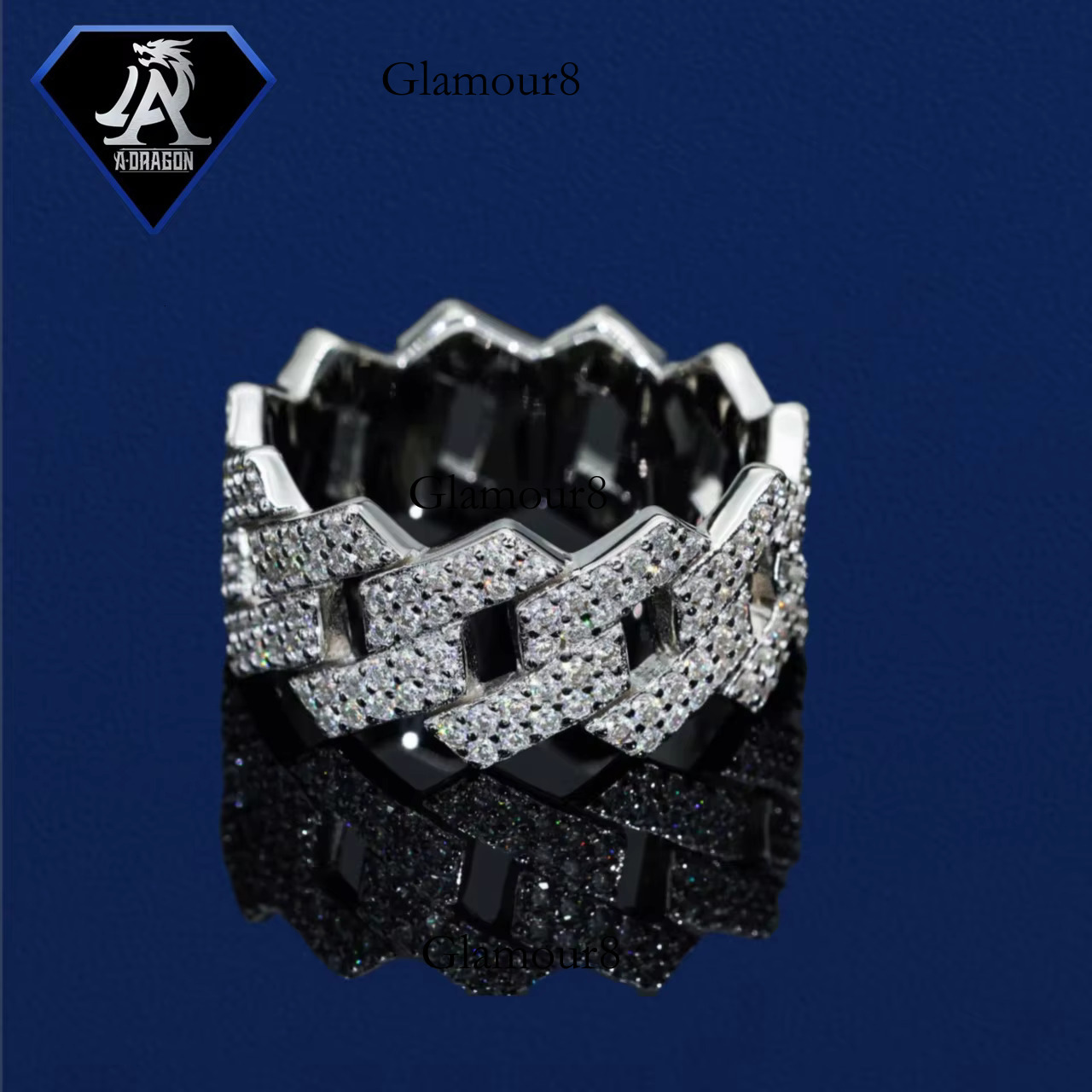 VVS Moissanite Hip Hop Pearl Rectangular Gold Plated Pure Sier Finger Strap Ring Jewelry Men's Boutique