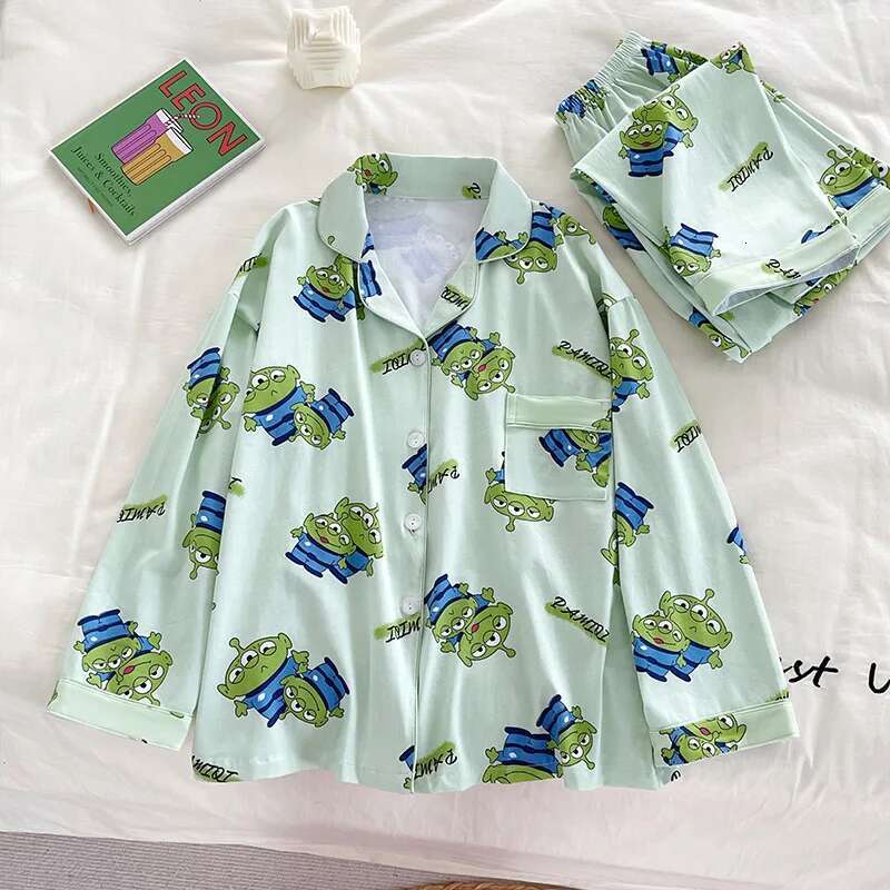 2025 New Cartoon Cute Alien Designer Women's Pamas Set Milk Silk Fabric Autumn Long Sleeve Home Clothes Girls Birthday Gift Pajama Set4