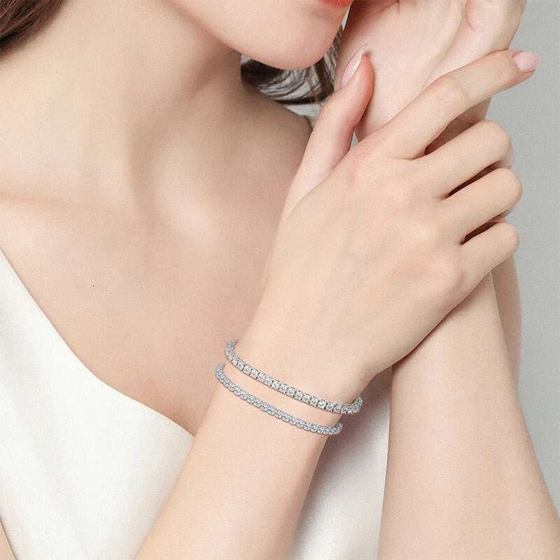 NeeTim 3/4/5mm Moissanite Tennis Bracelet S Sterg Sier Gold Plated with GRA Bracelets for Women Man Certified