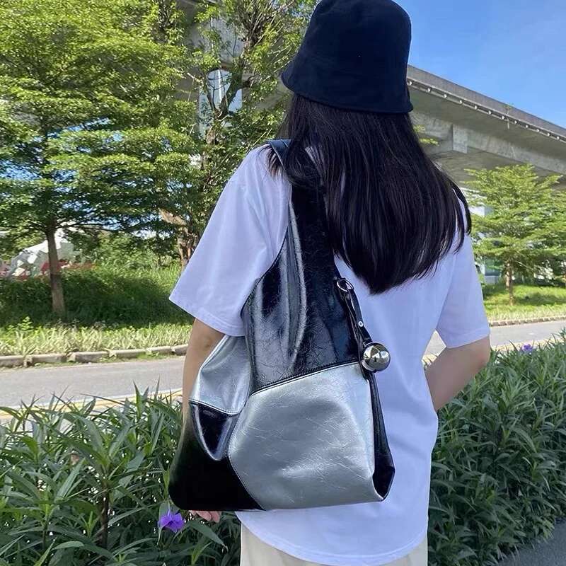 Large Capacity Bags For Women Designer Handbag Purses New In PU Splicing Contrast Color Metal Ball Underarm Shoulder