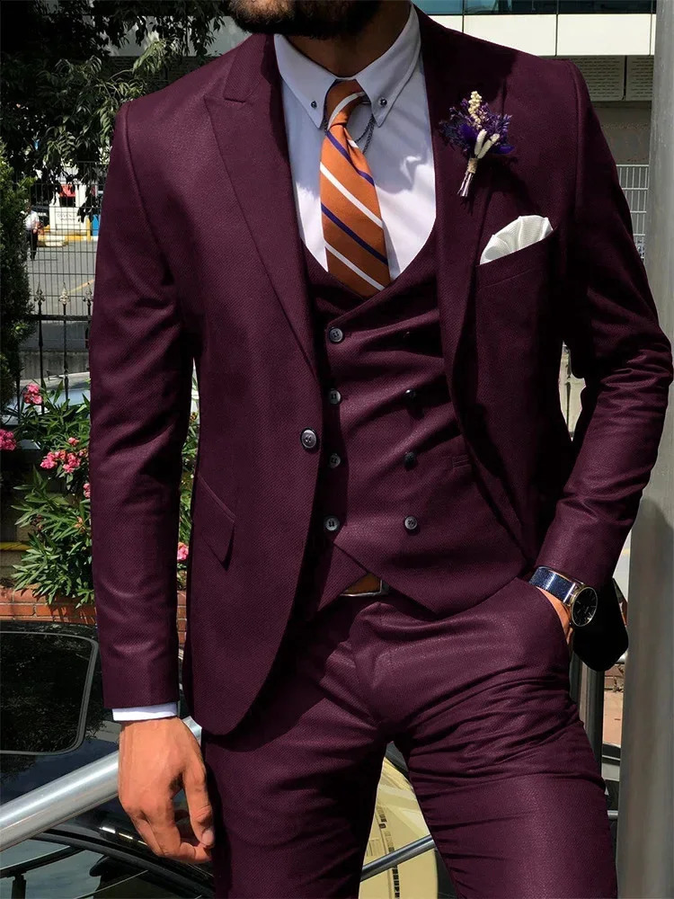 Dark Blue 3 Piece Slim Men Fashion Suit Cutsom Groom Wedding Tuxedo Prom Tailor Made Costume Homme Mariage 250227